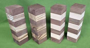 Peruvian Walnut, Zebrawood & Cherry - 4 Blanks ~ 1 3/4" x 1 3/4" x 6" ~ $24.99 #724